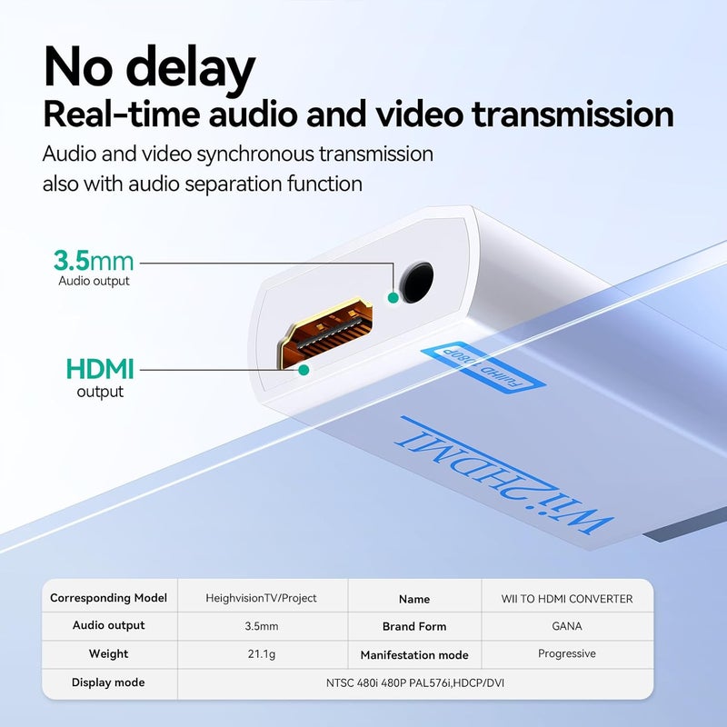 GANA Wii to hdmi Converter, wii to hdmi Adapter, 1080p 720p Connector Output Video & 3.5mm Audio - Supports All Wii Display Modes (wii to hdmi White) - Image 4
